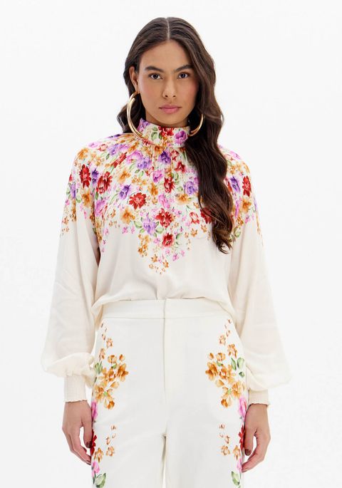 Blusa Estampada Com Gola E Manga Longa
