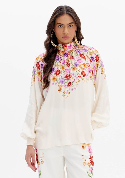 Blusa Estampada Com Gola E Manga Longa