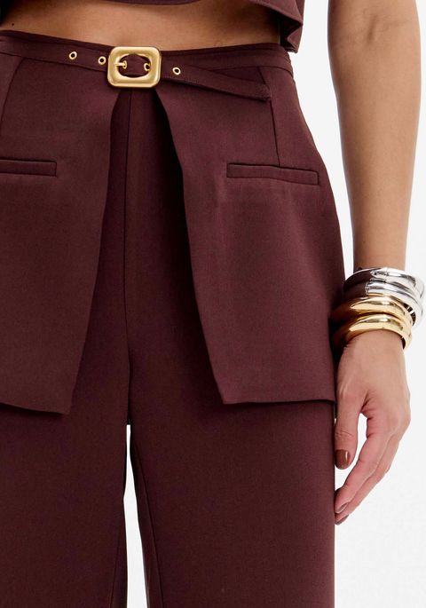 Calça Reta Com Cintura Alta E Sobreposição