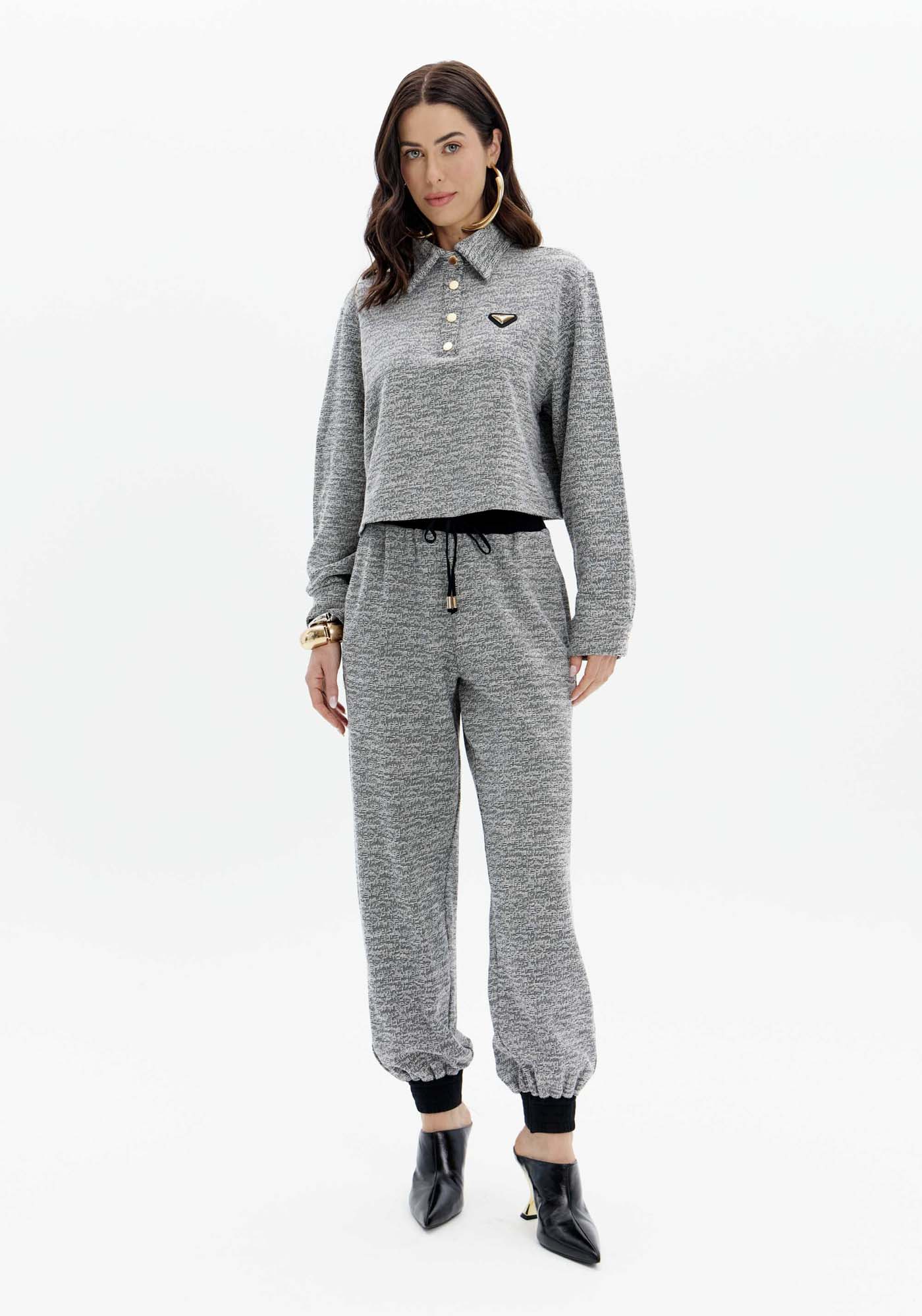 Calça Jogging Cintura Alta Com Cordão