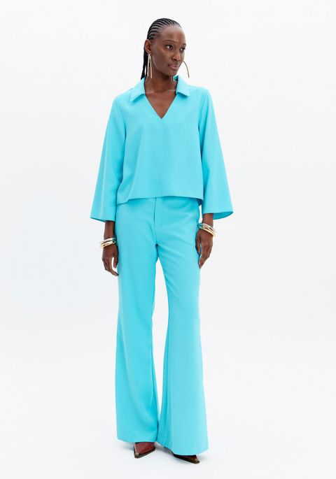 Calça Flare Com Bolso E Cintura Alta