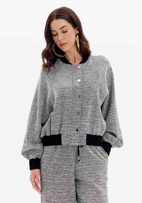 Jaqueta Bomber Raglan Com Botões