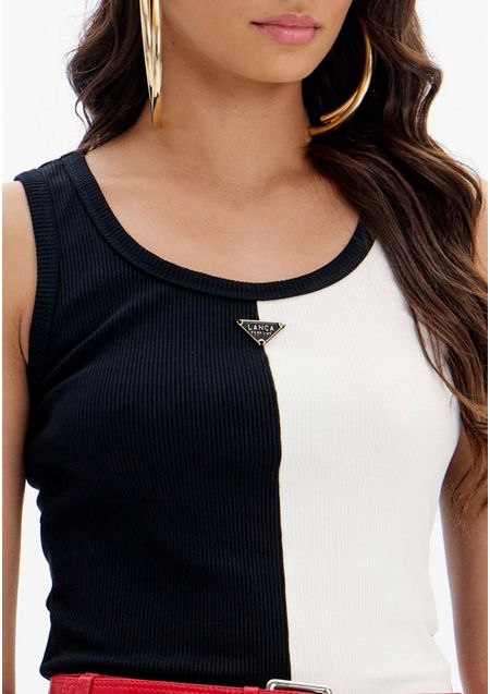 Blusa Regata Canelada Bicolor