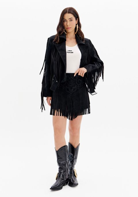 Short Saia Bordado Com Franjas