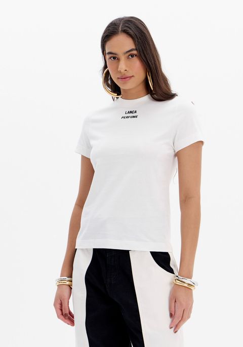 Blusa T-shirt Baby Look De Manga Curta Com Bordado