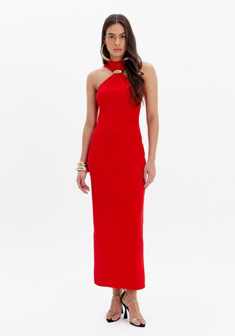 Vestido Super Midi Enfeite Metalizado
