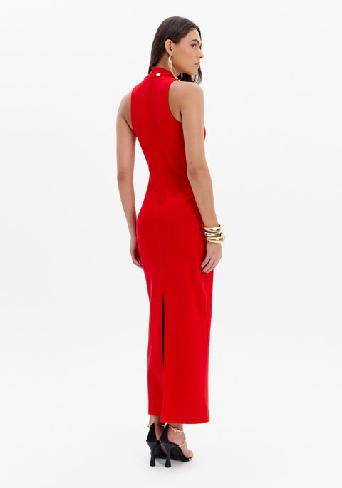 Vestido Super Midi Enfeite Metalizado