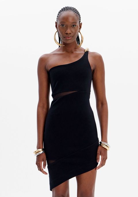 Vestido Ombro Único Curto Com Recortes E Metal