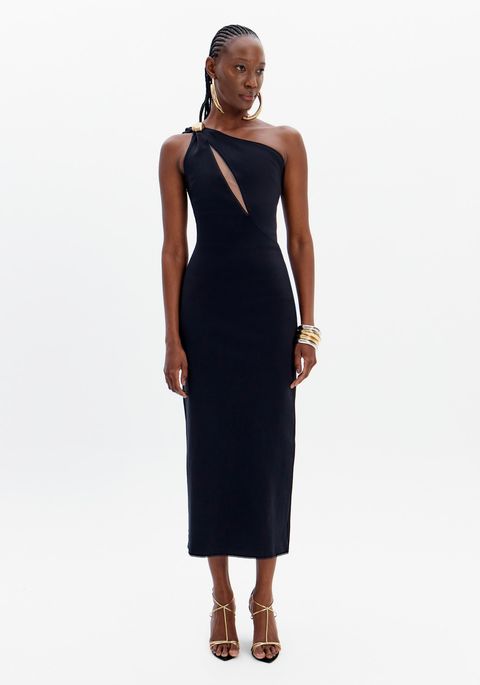 Vestido Super Midi Ombro Único Com Recorte