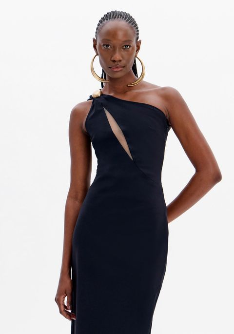 Vestido Super Midi Ombro Único Com Recorte