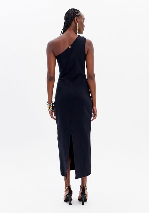 Vestido Super Midi Ombro Único Com Recorte
