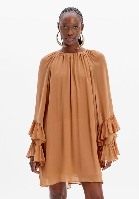 Vestido Curto Manga Longa Babados