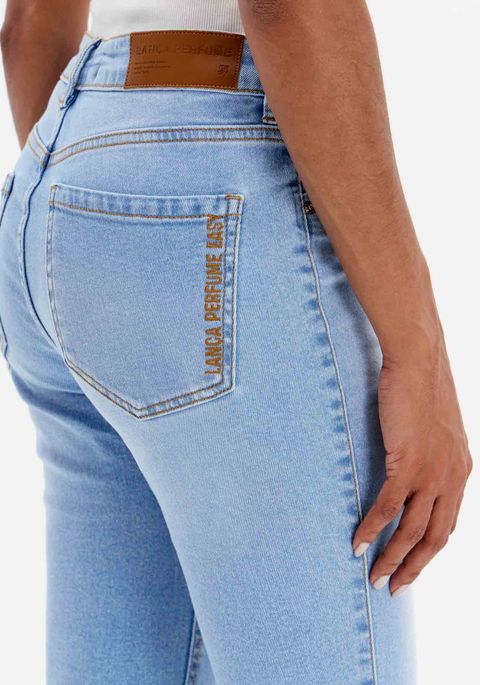 Calça Jeans Skinny Cintura Alta Bolso Bordado