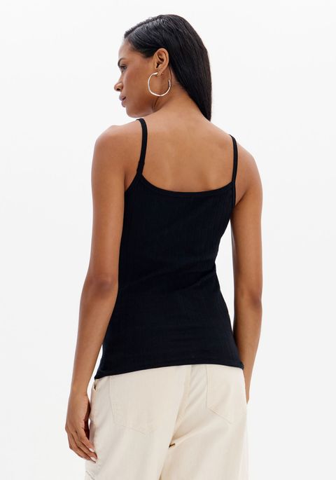 Blusa Regata Canelada De Alças Com Letreiro
