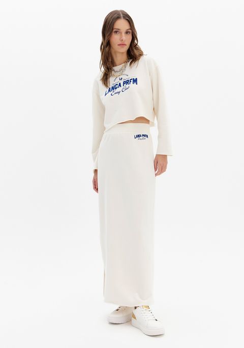 Saia Moletom Super Midi Reta Com Cintura Alta