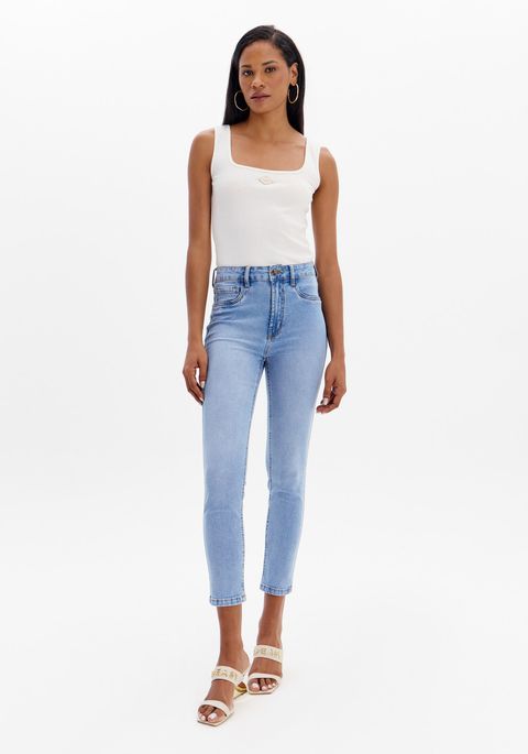 Calça Jeans Skinny Ankle Com Assinatura Lateral