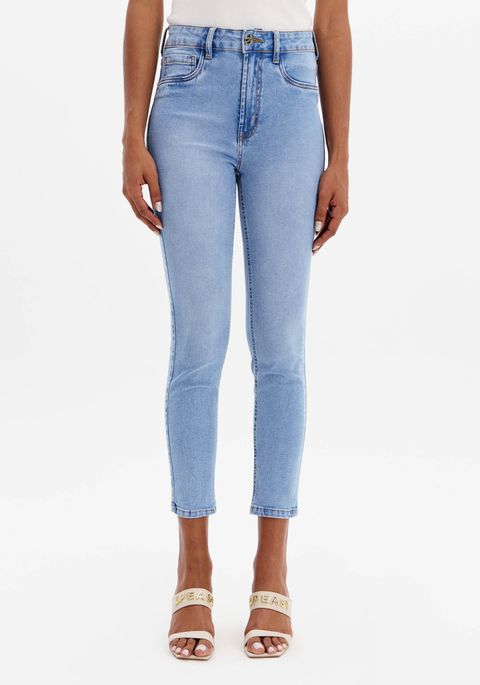 Calça Jeans Skinny Ankle Com Assinatura Lateral