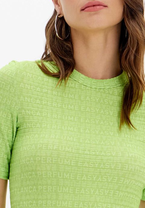 Blusa Justa Decote Redondo Estampa Logomania