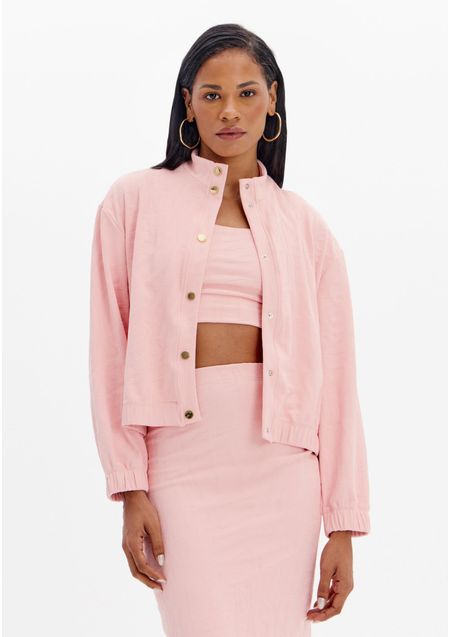 Jaqueta Oversized Gola Alta Com Botões