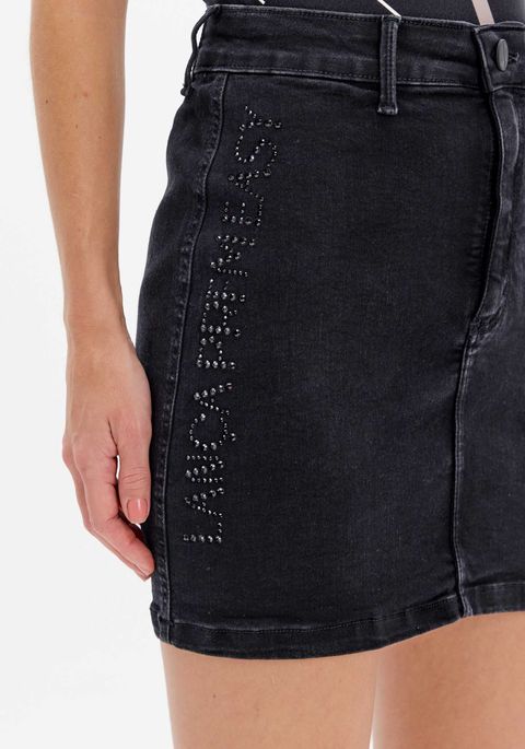 Saia Curta Jeans Cintura Super Alta Brilhos