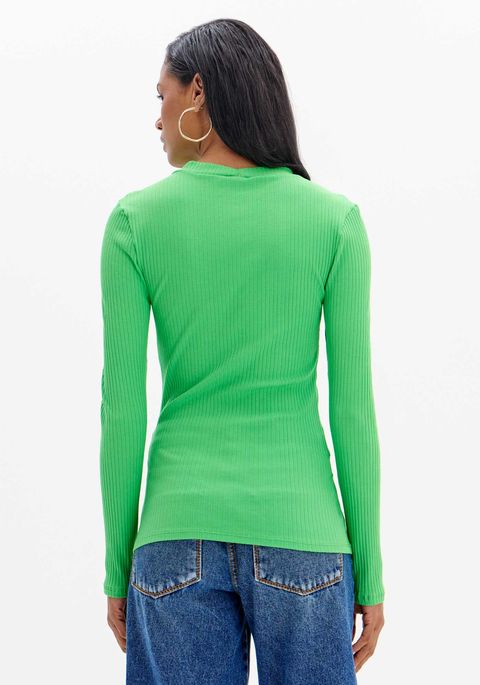 Blusa Canelada Manga Longa Com Logo Frontal