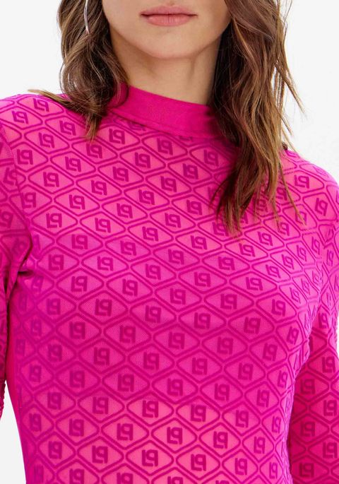 Body Manga Longa Tule Com Gola