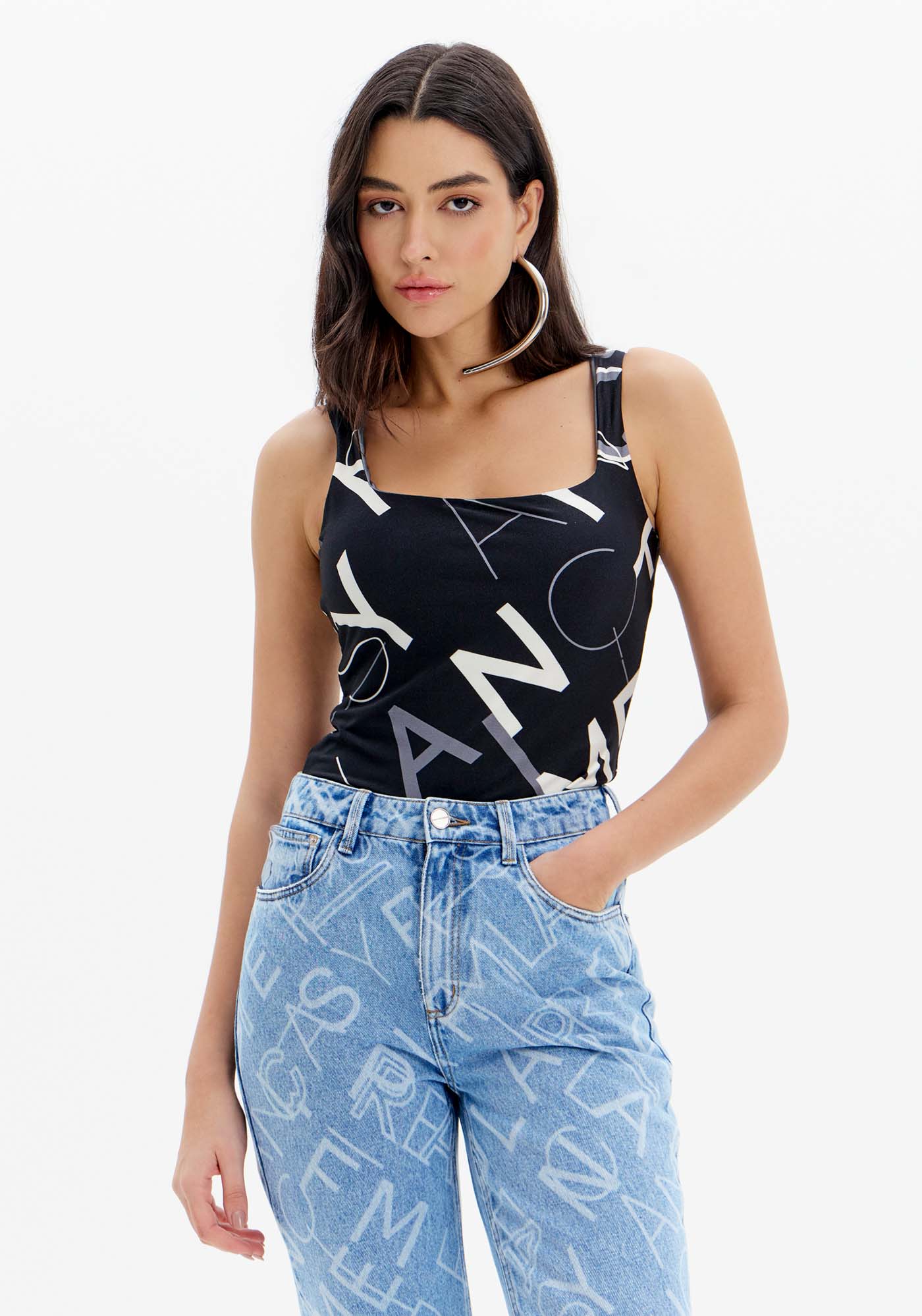Blusa Regata Dupla Face Decote Quadrado