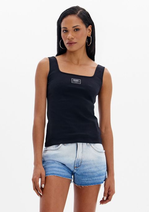 Blusa Regata Com Logo E Decote Quadrado