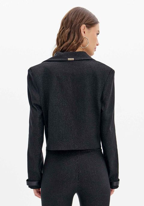 Blazer Curto Manga Longa Com Decote V