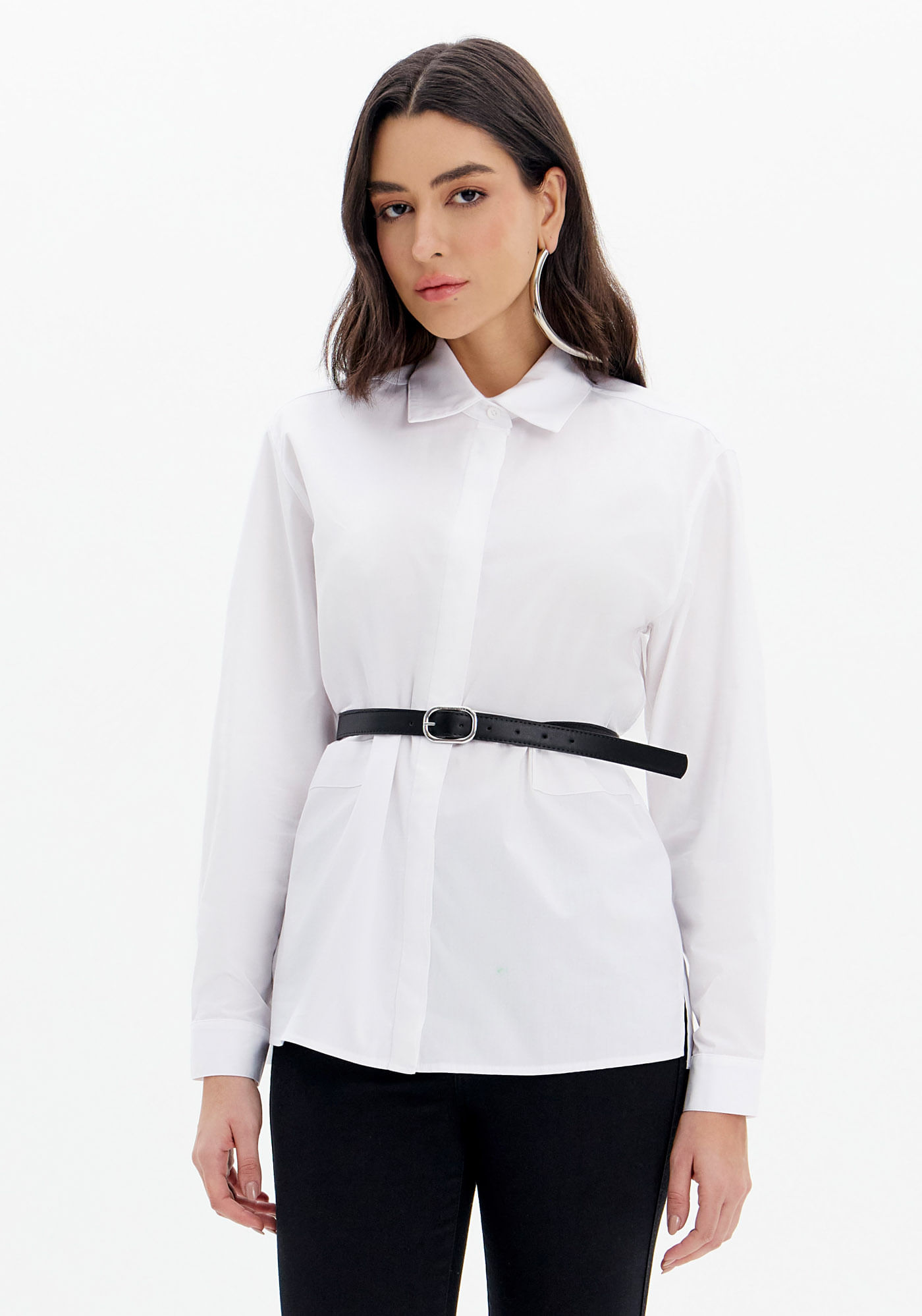 Camisa Alongada De Mangas Longas Com Cinto