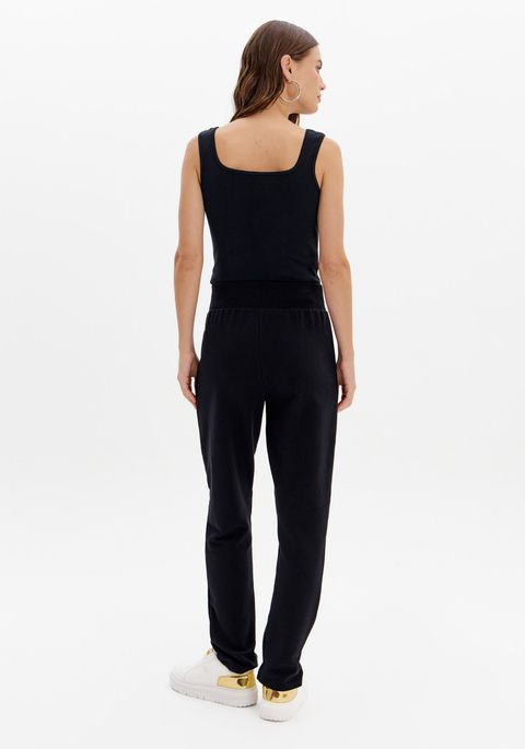 Calça Slim Com Cintura Alta E Assinatura Lateral