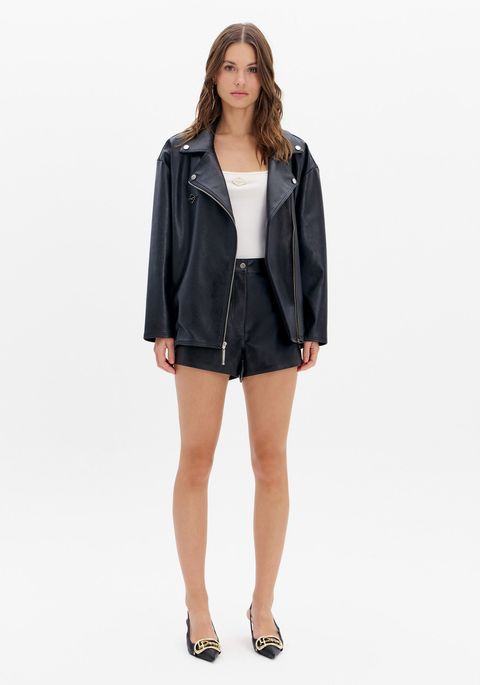 Short Pu Com Cintura Alta E Bolsos