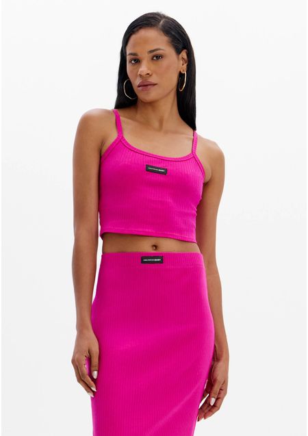 Top Cropped De Alças Finas Canelado
