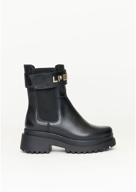 Bota Chelsea De Couro Com Logo Em Alto Relevo