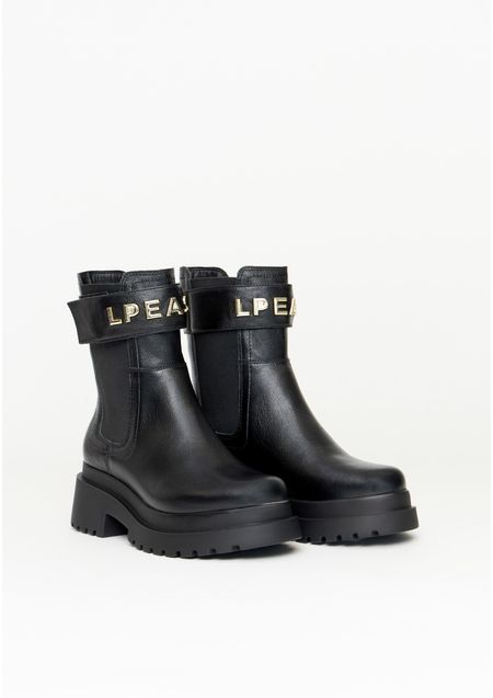 Bota Chelsea De Couro Com Logo Em Alto Relevo