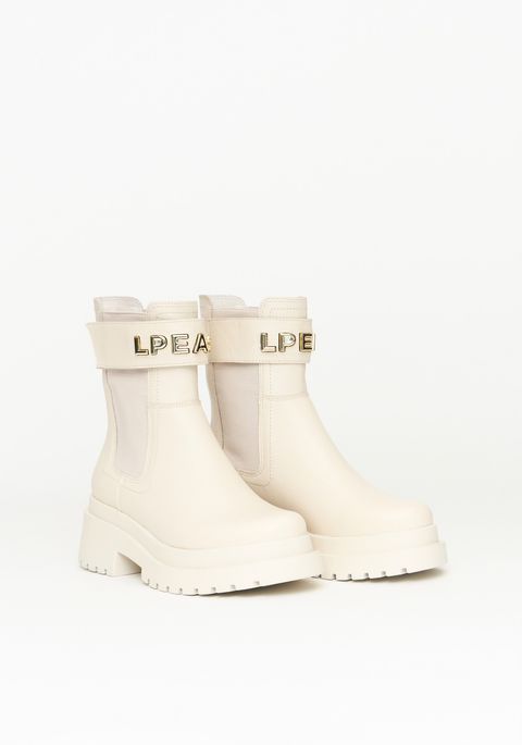 Bota Chelsea De Couro Com Logo Em Alto Relevo