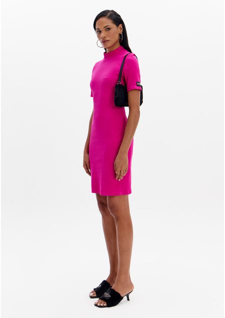 Vestido Curto Canelado Com Gola E Manga Curta
