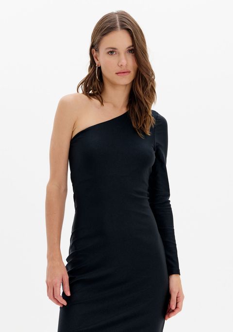 Vestido Super Midi Manga Única Com Fenda Lateral
