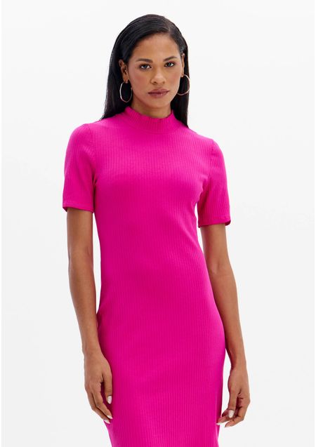 Vestido Curto Canelado Com Gola E Manga Curta