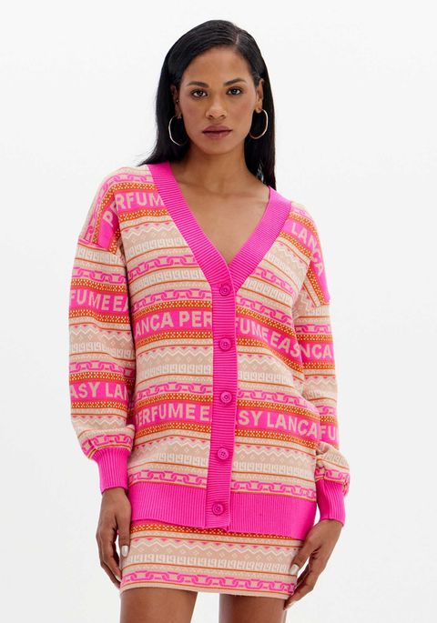 Cardigã Tricot Manga Longa Com Botões E Decote V