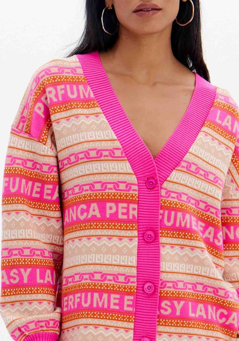 Cardigã Tricot Manga Longa Com Botões E Decote V