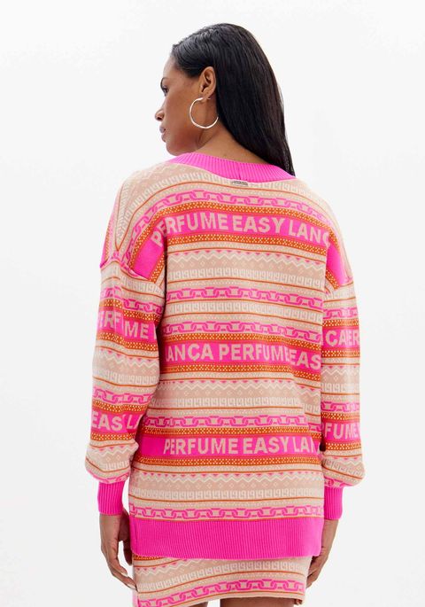Cardigã Tricot Manga Longa Com Botões E Decote V
