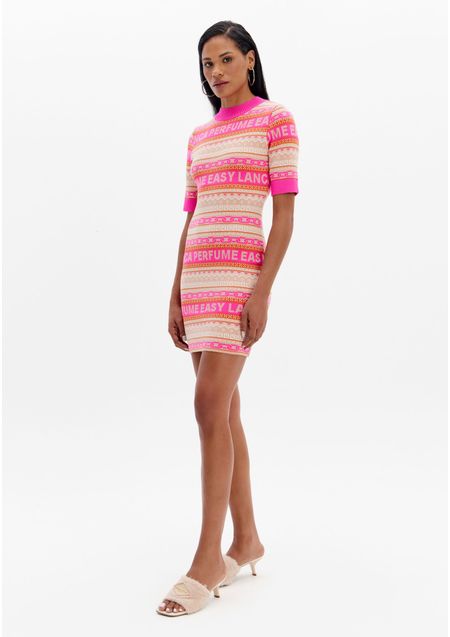 Vestido Tricot Curto Justo Com Mangas Curtas
