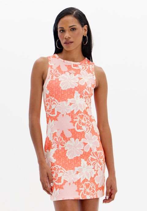 Vestido Curto Estampado Nadador Com Zíper
