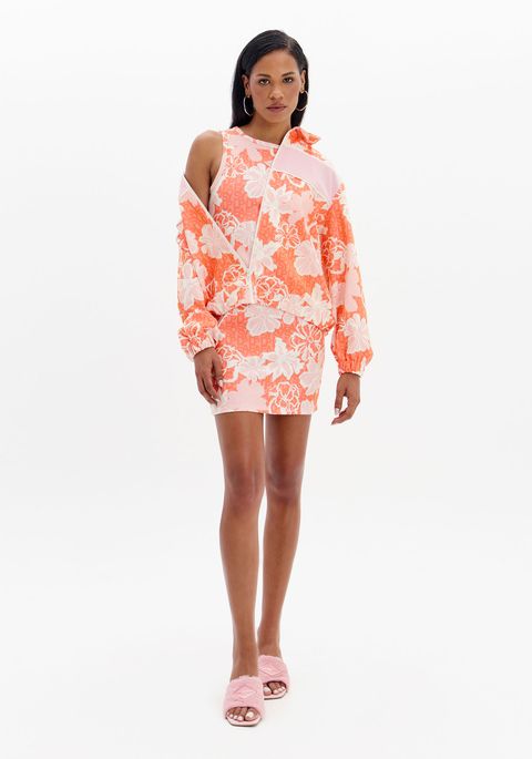 Vestido Curto Estampado Nadador Com Zíper