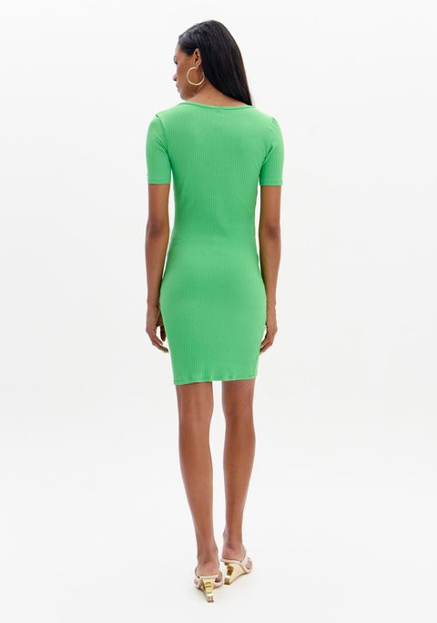 Vestido Curto Canelado Com Logo E Decote Quadrado