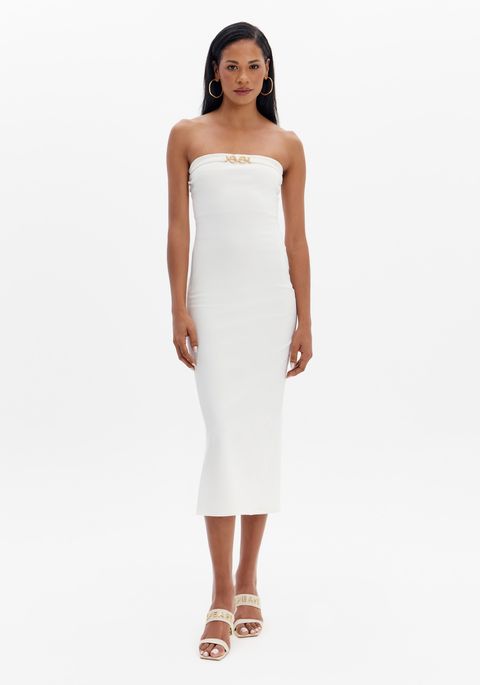 Vestido Sem Alças Super Midi Com Metal