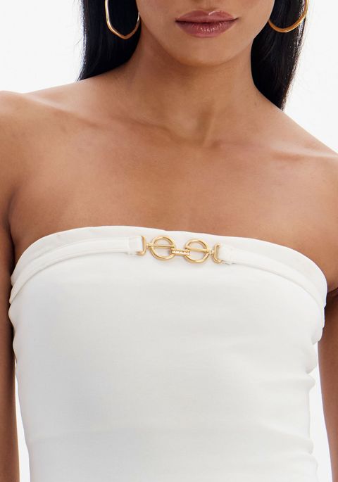 Vestido Sem Alças Super Midi Com Metal