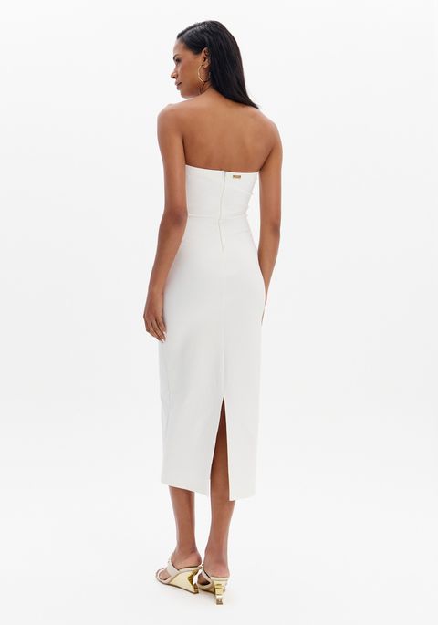 Vestido Sem Alças Super Midi Com Metal