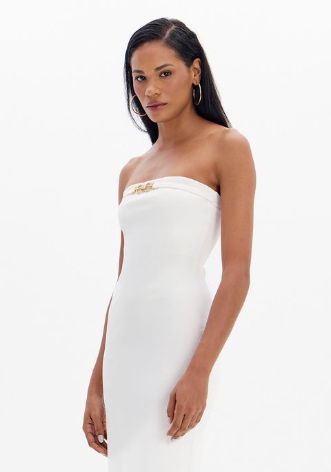 Vestido Sem Alças Super Midi Com Metal